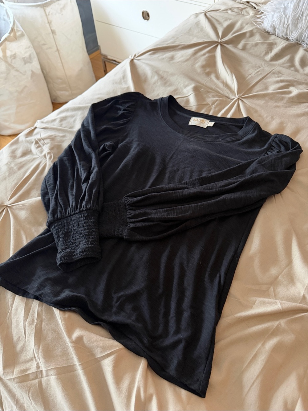 Nation LTD Black Long Sleeve Puff-Sleeve Tee